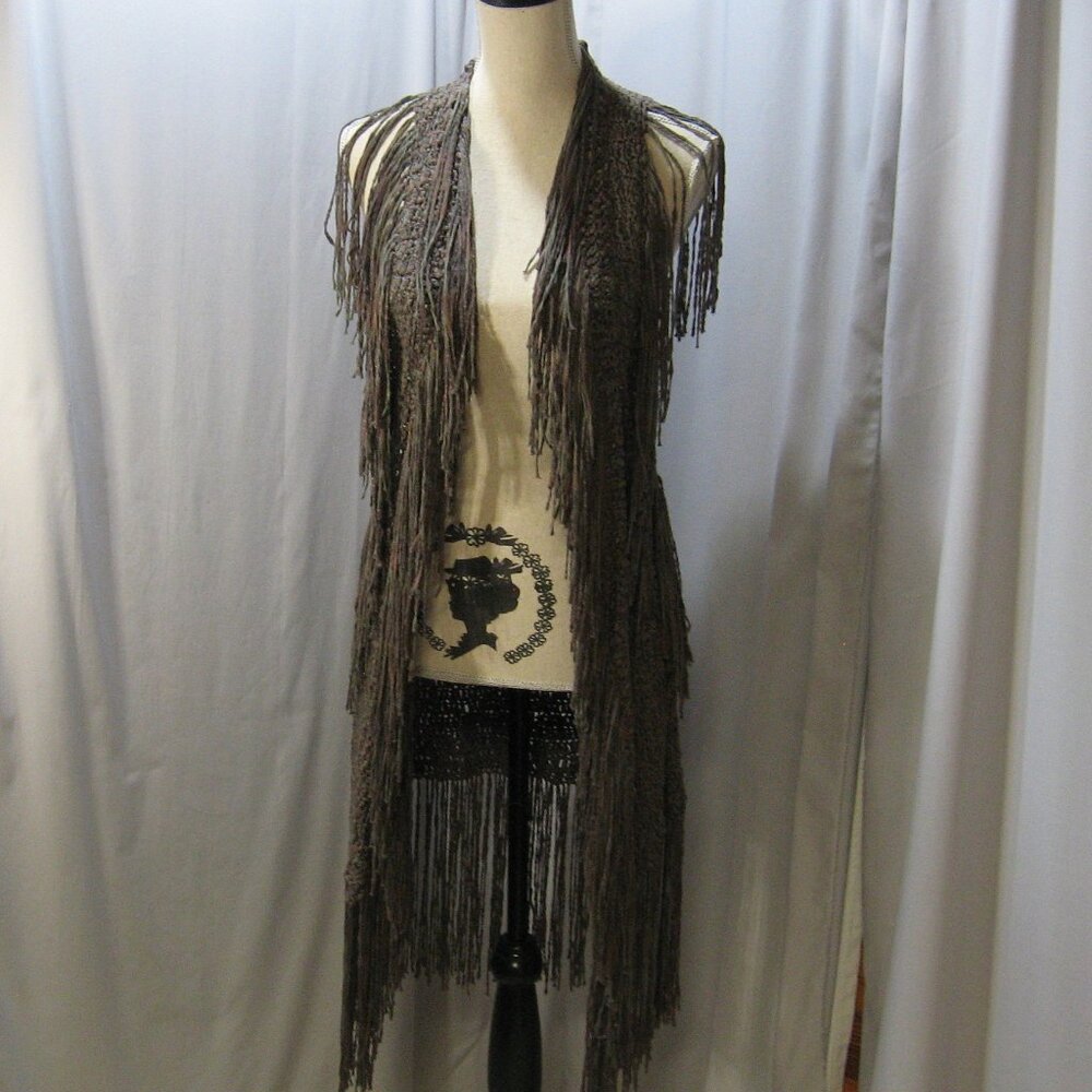 Crocheted Long Vest with Fringe